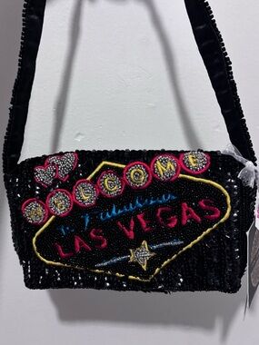 Black Sequined 'Las Vegas' Beaded Shoulder Bag
